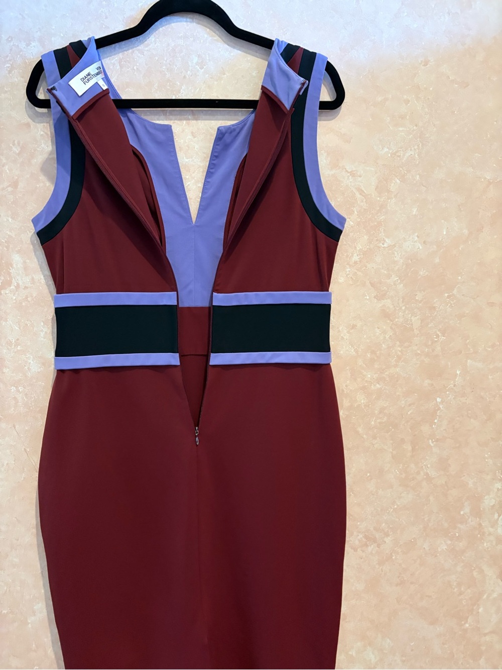 Diane Von Furstenberg Burgundy Sheath Dress with Lavender and Black Panels